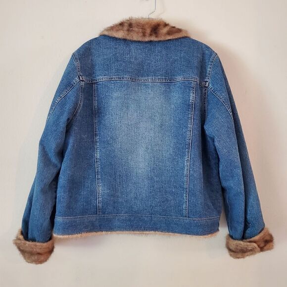 Marvin Richard's Women’s Jean Jacket with Faux Fur Linning & Trim Size XL Y2k - Picture 3 of 16
